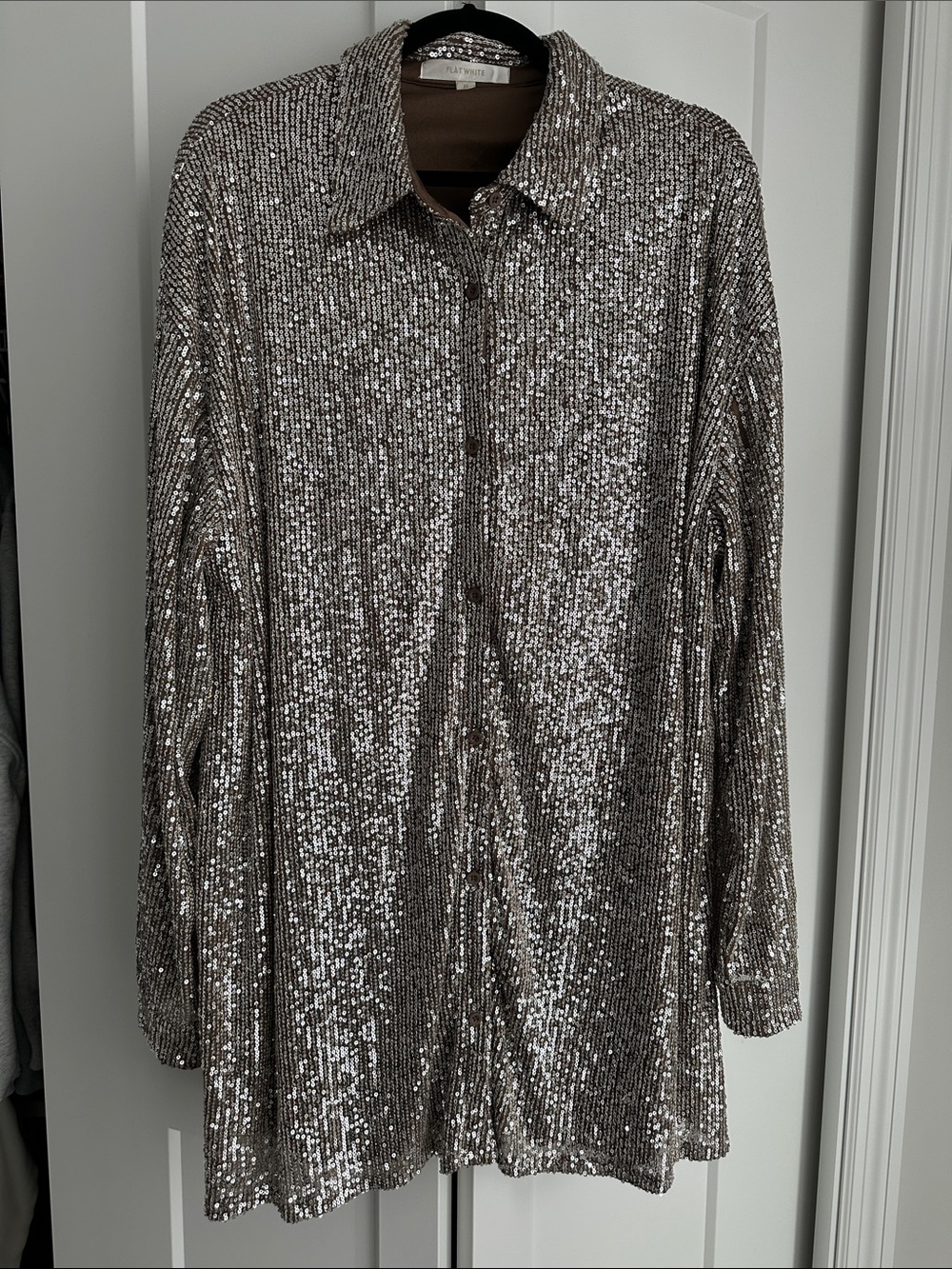 Sequin Dress or Open Front Shirt Jacket - Silver Taupe, Size XL